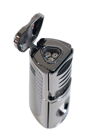 Parmida 3 Torch Pürmüz Kesici & Delici & Sehpalı Karbon Desenli Metal Puro Çakmağı