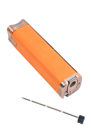 Parmida 3 Torch Pürmüz Sehpalı Gövdesi Turuncu Deri Bronz Metal Puro Çakmağı