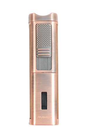 Parmida 3 Torch Pürmüz Sehpalı Gövdesi Deri Bronz Metal Puro Çakmağı