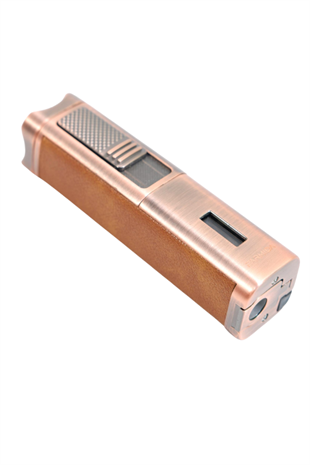 Parmida 3 Torch Pürmüz Sehpalı Gövdesi Deri Bronz Metal Puro Çakmağı