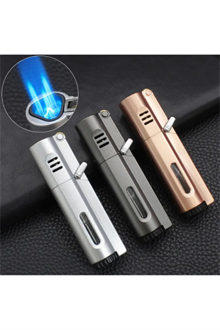 PremiumQuality Gümüş 3 Torch Pürmüz Metal Puro Çakmağı