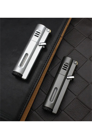 PremiumQuality Parlak Gunmetal 3 Torch Pürmüz Metal Puro Çakmağı