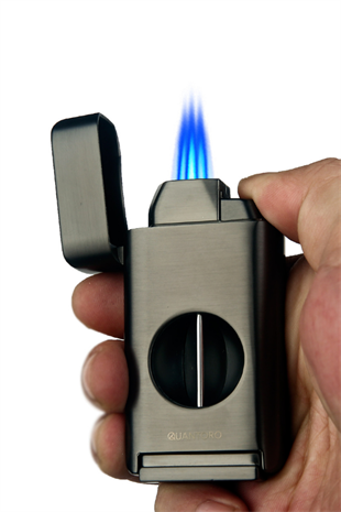 Quantoro Üç Torch V Kesicili Gunmetal Metal Puro Çakmağı
