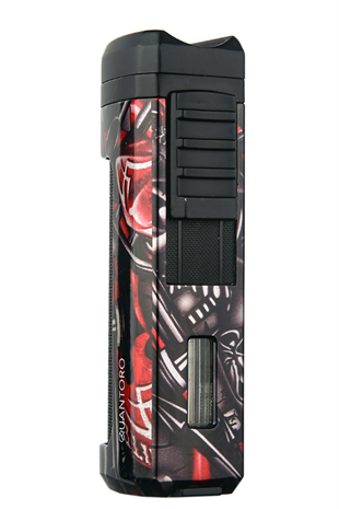 Quantoro Üç Torch Pürmüz Delicili Kırmızı Desenli Metal Puro Çakmağı