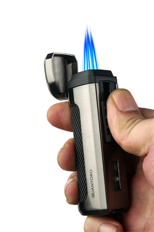 Quantoro Üç Torch Pürmüz Delicili Gümüş Metal Puro Çakmağı