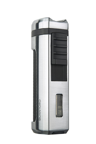 Quantoro 3 Torch Pürmüz Gümüş-Siyah Metal Puro Çakmağı