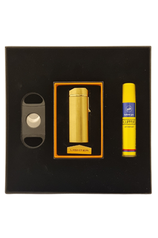 PremiumQuality Çakmak Kesici Gaz Gold Üçlü Puro Seti