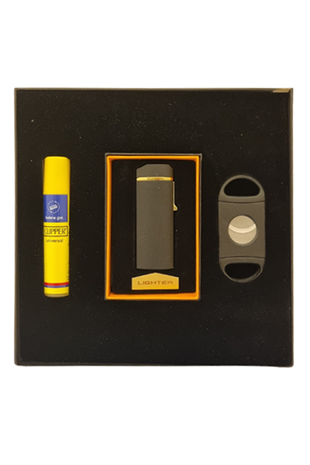 PremiumQuality Çakmak Kesici Gaz Siyah Üçlü Puro Seti