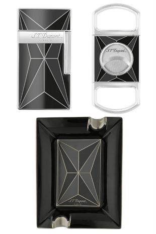 S.T. Dupont Fire x Black Siyah Çakmak Kesici Küllük Üçlü Puro Seti