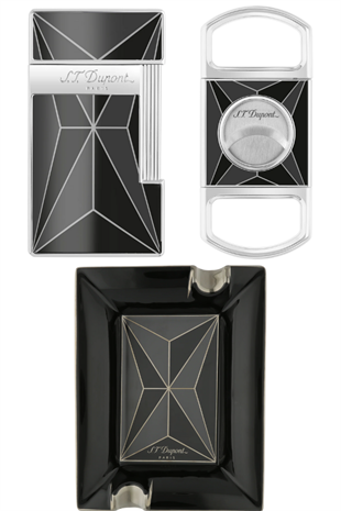 S.T. Dupont Slimmy Fire x Black Siyah Çakmak Kesici Küllük Üçlü Puro Seti