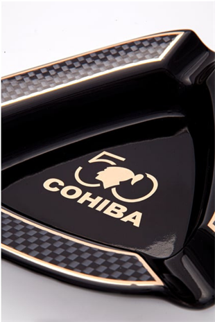 Cohiba 50. Yıl Karbon Desenli Siyah Porselen Üçlü Puro Küllüğü