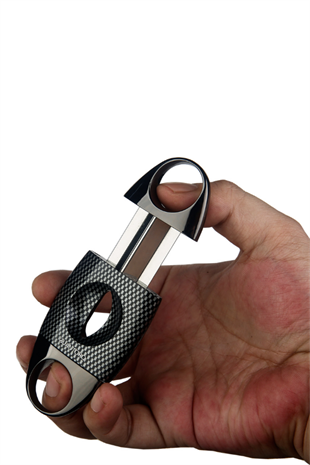 Quantoro Gunmetal Karbon Desenli Metal V-Cut Puro Makası Kesici