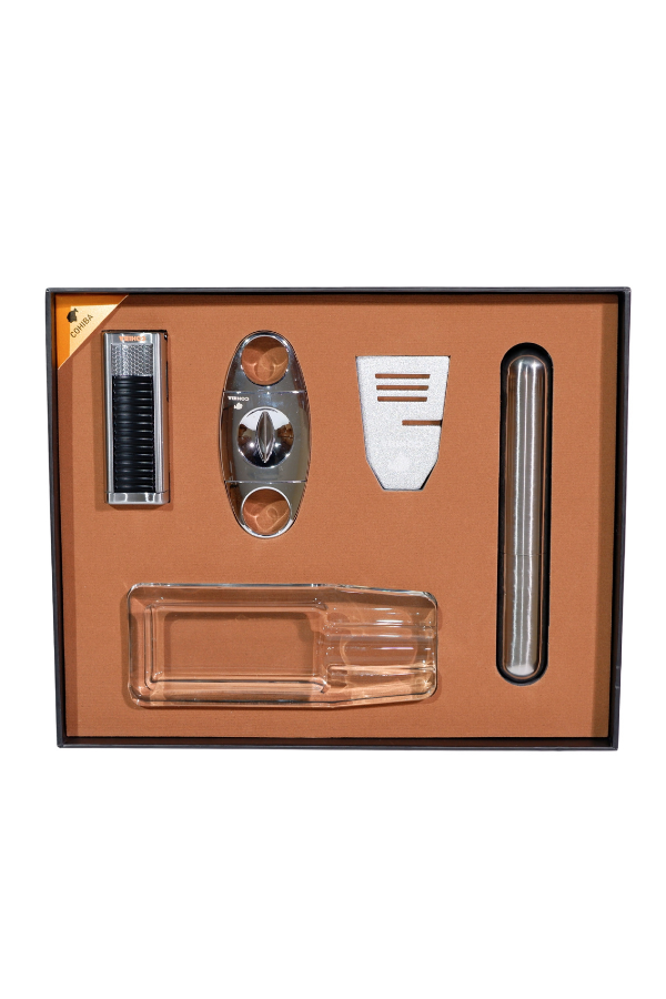 TR8813,Cohiba Çakmak Kesici Küllük Sehpa Tüp Gümüş Beşli Puro Seti