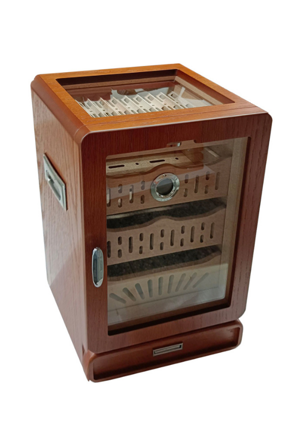 TR8822,PremiumQuality Ahşap Aksesuar Çekmeceli Camlı Sedir Humidor Puro Kutusu