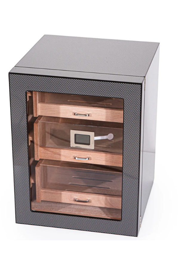 TR8783,PremiumQuality Belgrano Karbon Desenli 3 Çekmeceli Sedir Humidor Puro Kutusu