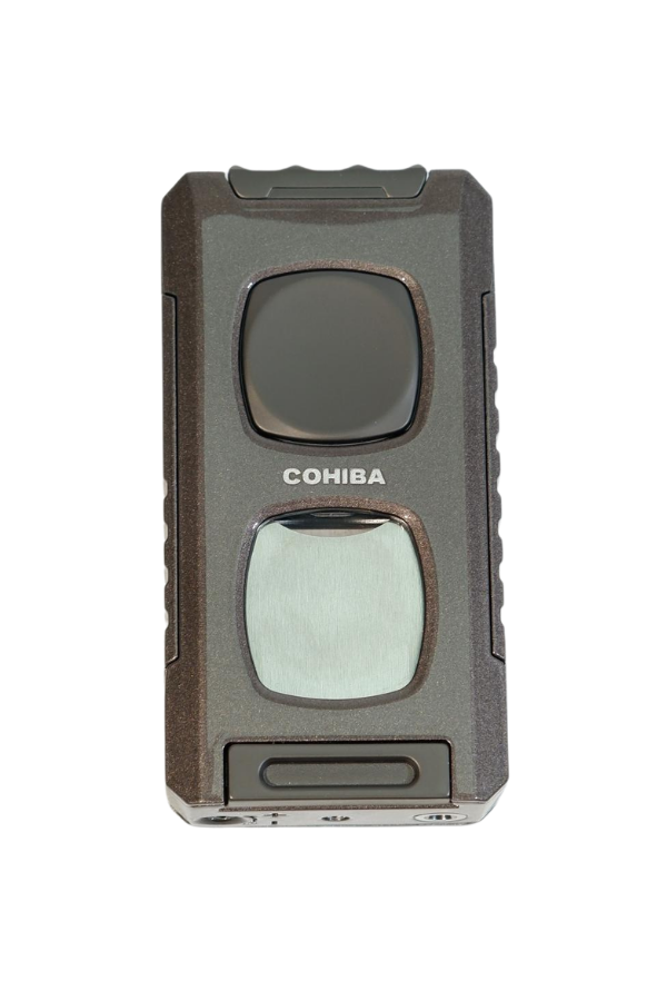 TR9553,Cohiba Çift Torch Pürmüz Kesici & Delici & İğneli Kahverengi Metal Puro Çakmağı