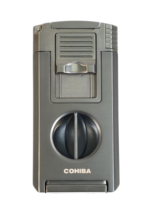 TR9584,Cohiba Çift Torch Pürmüz Dahili Kesici Delicili Gunmetal Metal Puro Çakmağı