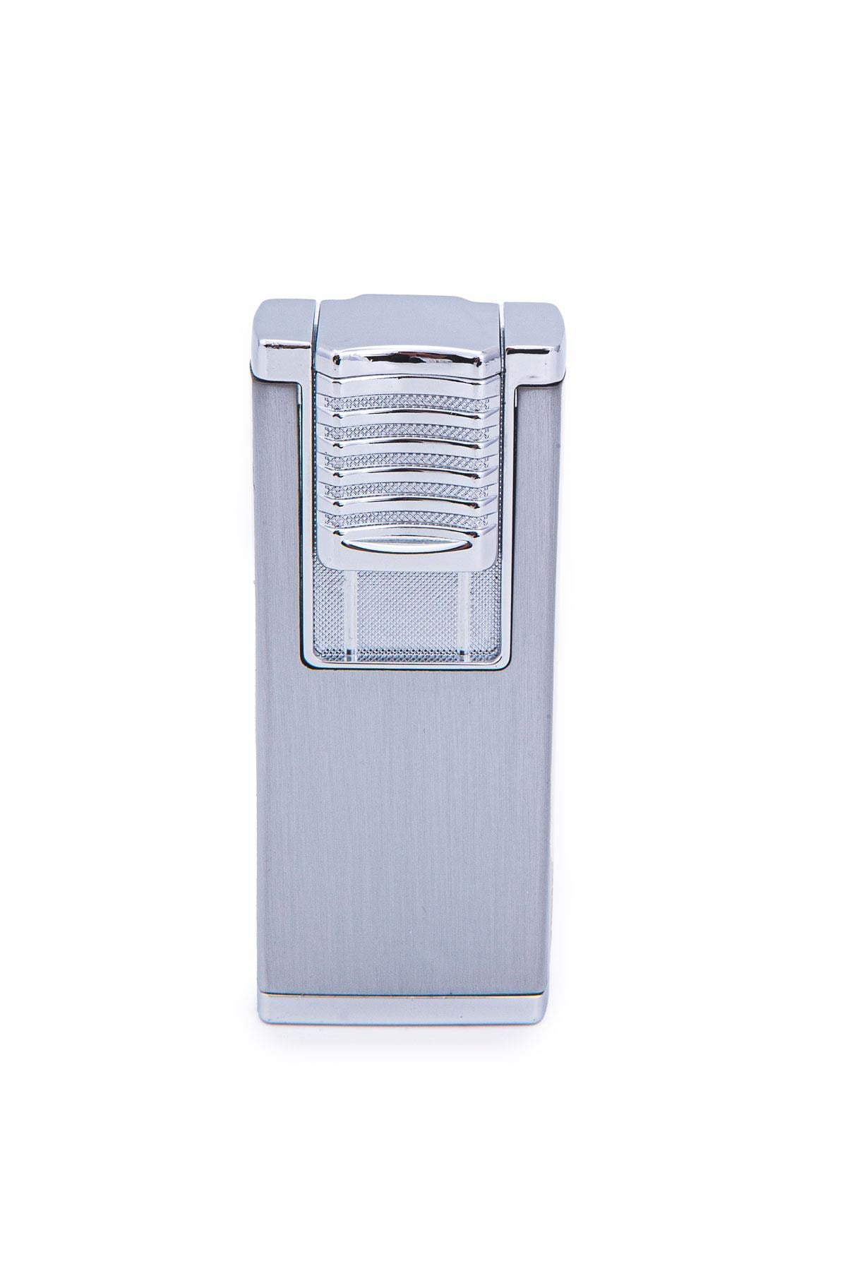 TR7228,Cohiba Çift Torch Pürmüz Fırçalı Gümüş Metal Puro Çakmağı