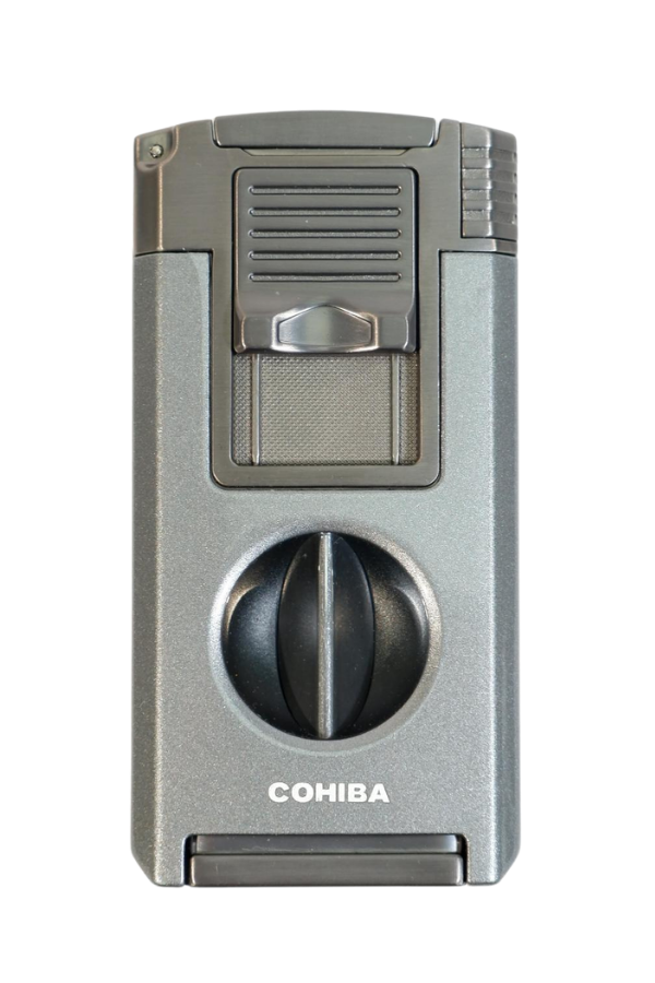 TR9585,Cohiba Çift Torch Pürmüz Dahili Kesici Delicili Gümüş Metal Puro Çakmağı