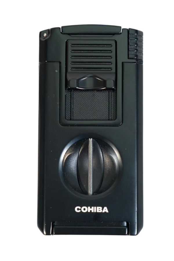 TR9587,Cohiba Çift Torch Pürmüz Dahili Kesici Delicili Siyah Metal Puro Çakmağı