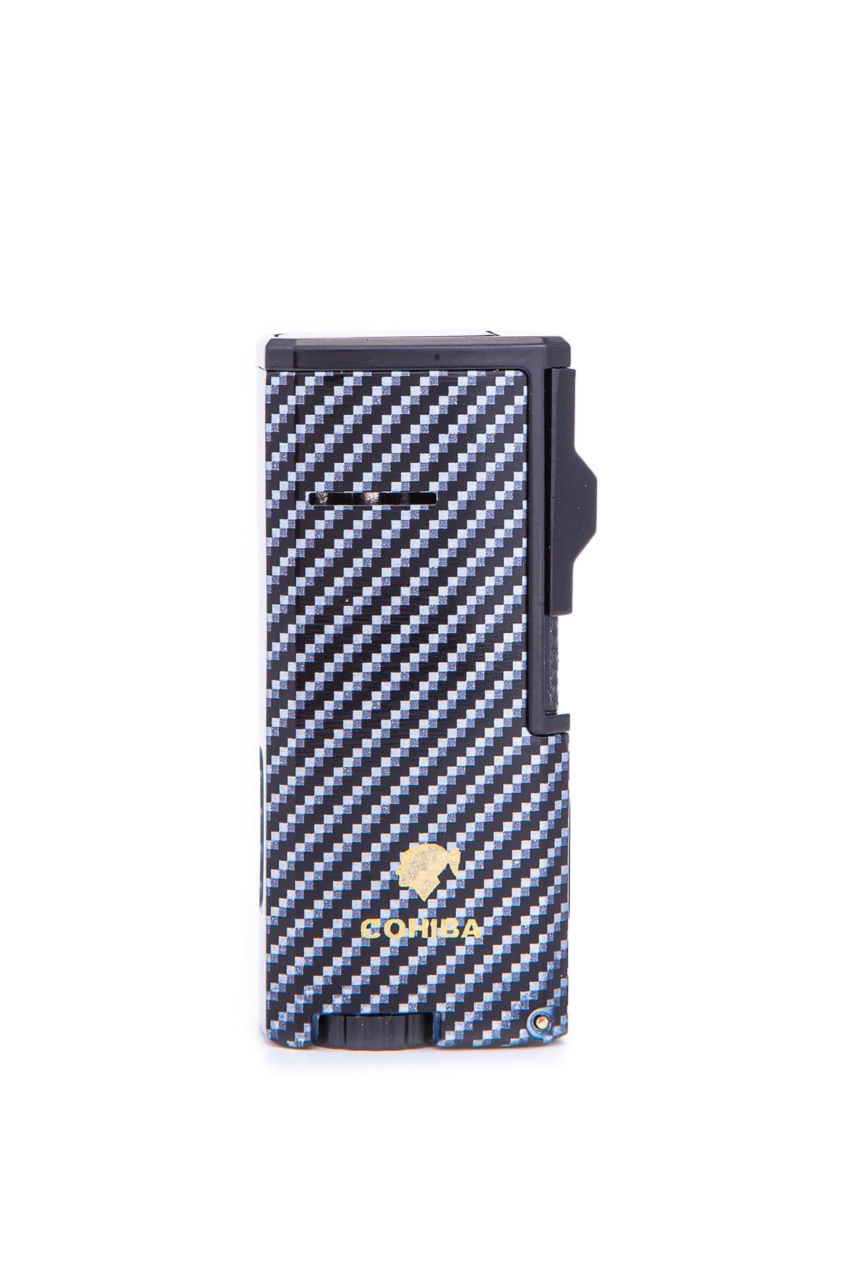 TR7237,Cohiba Çift Torch Pürmüz Karbon Desenli Metal Puro Çakmağı