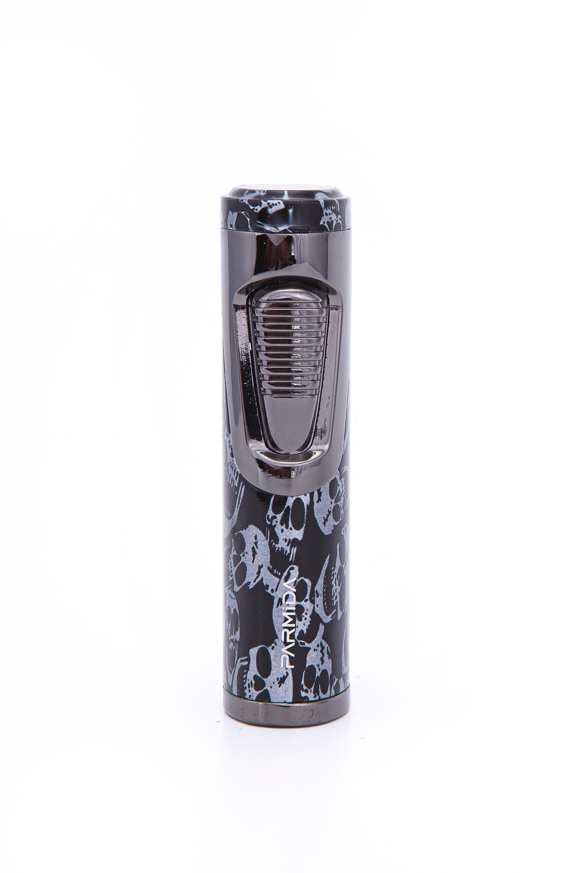 TR7253,Parmida Skull Design Çift Torch Pürmüz Siyah Metal Puro Çakmağı