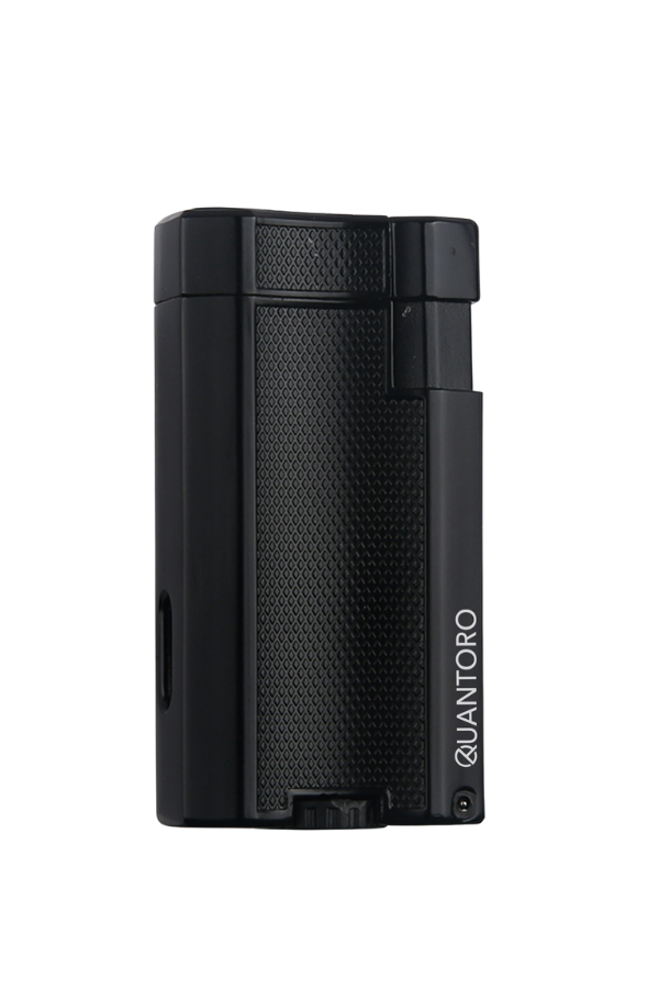 TRZ1078,Quantoro Çift Torch Pürmüz Siyah Metal Puro Çakmağı