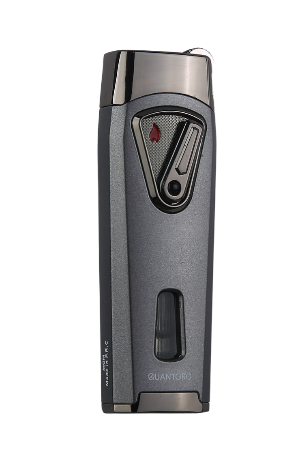 TRZ1058,Quantoro Çift Torch Pürmüz Gunmetal-Gümüş Metal Puro Çakmağı