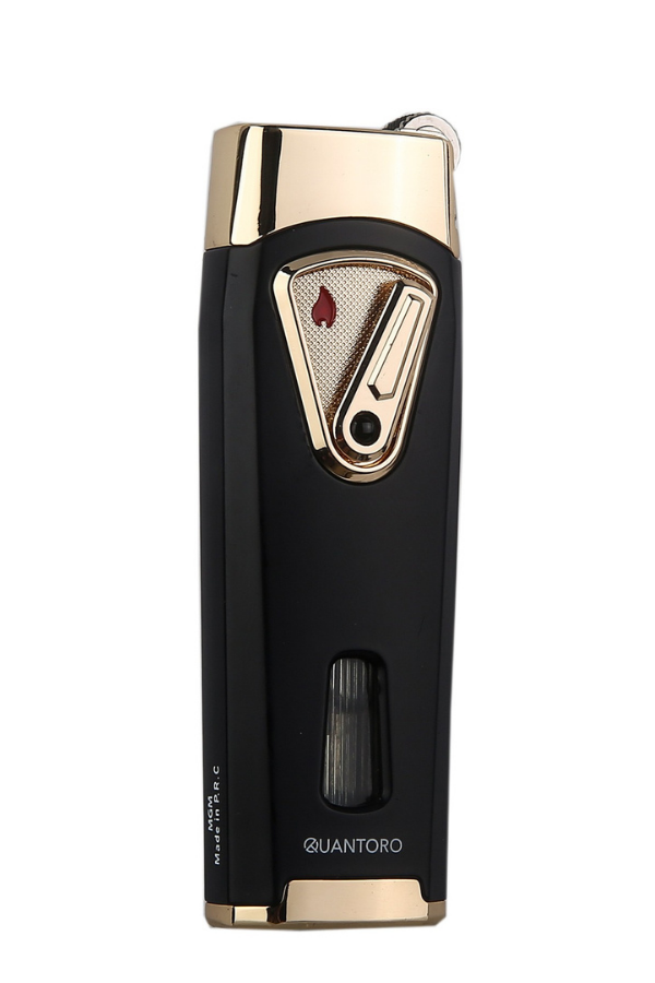 TRZ1055,Quantoro Çift Torch Pürmüz Siyah-Gold Metal Puro Çakmağı