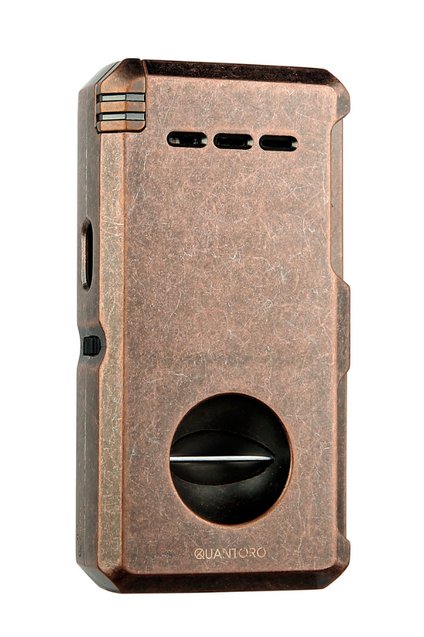 TRZ1088,Quantoro Çift Torch Pürmüz V-Cut/Delicili/İğneli Fırçalı Bakır Metal Puro Çakmağı