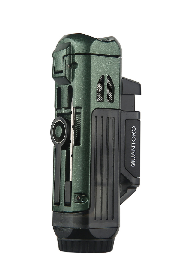 TRZ1184,Quantoro Çift Torch Pürmüz Delicili/İğneli Yeşil Metal Puro Çakmağı