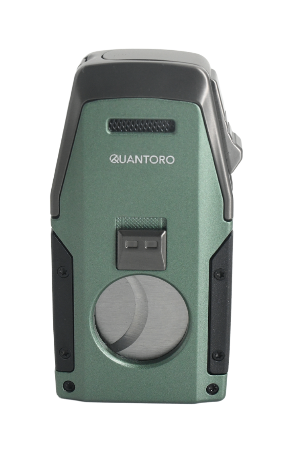 TRZ1124,Quantoro Çift Torch Pürmüz Düz Kesici/Delicili Yeşil Metal Puro Çakmağı