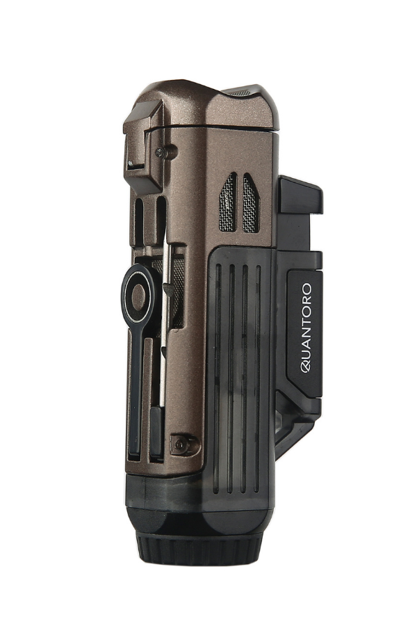 TRZ1185,Quantoro Çift Torch Pürmüz Delicili/İğneli Kahverengi Metal Puro Çakmağı