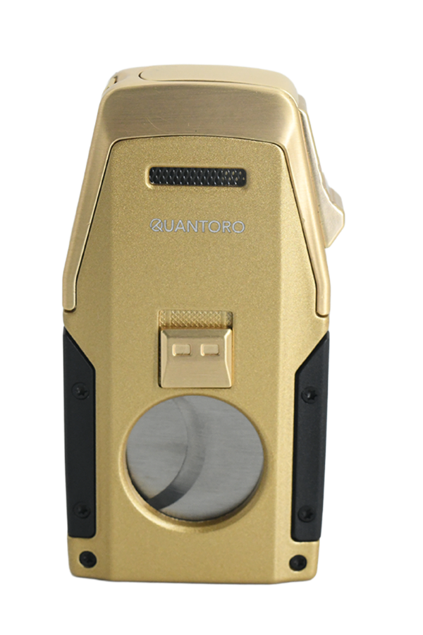 TRZ1128,Quantoro Çift Torch Pürmüz Düz Kesici/Delicili Gold Metal Puro Çakmağı