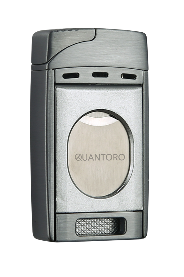 TRZ1189,Quantoro Çift Torch Pürmüz Easy Cut Gümüş Metal Puro Çakmağı