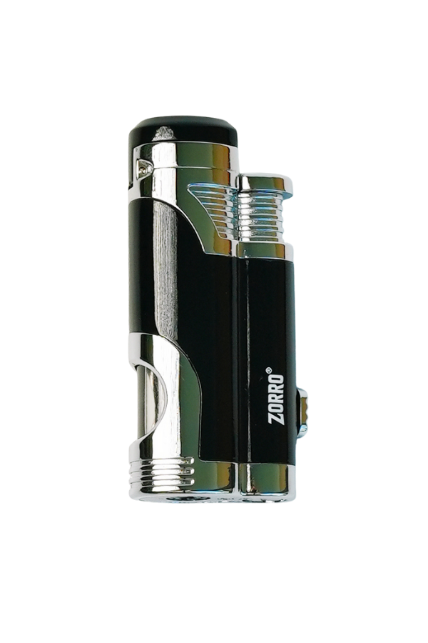 TRM1002,Zorro 2 Torch Pürmüz Siyah-Gümüş Metal Puro Çakmağı