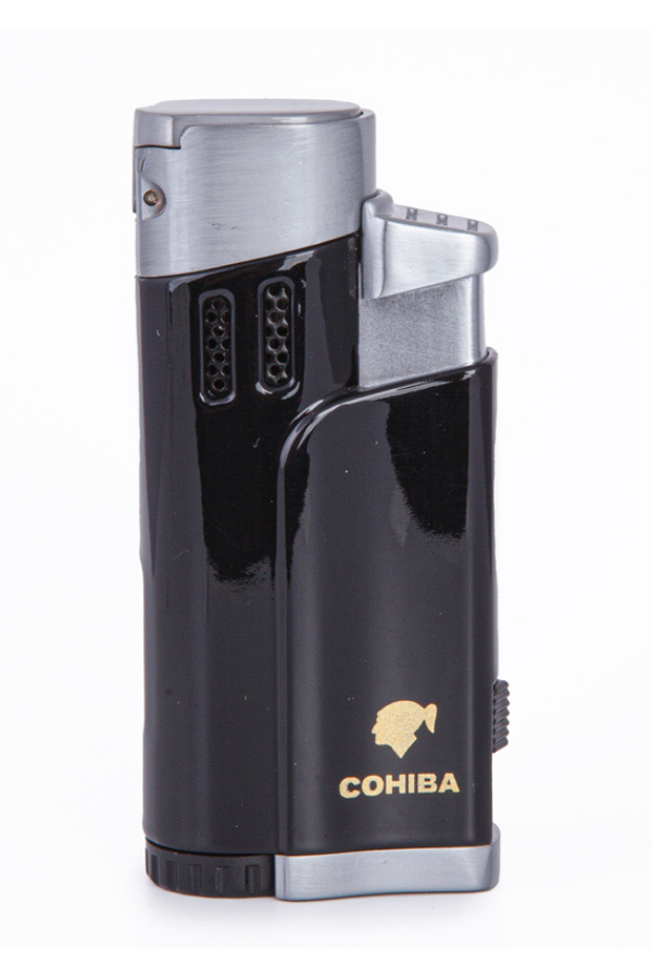 TR7938,Cohiba 4 Torch Pürmüz Siyah-Gümüş Metal Puro Çakmağı