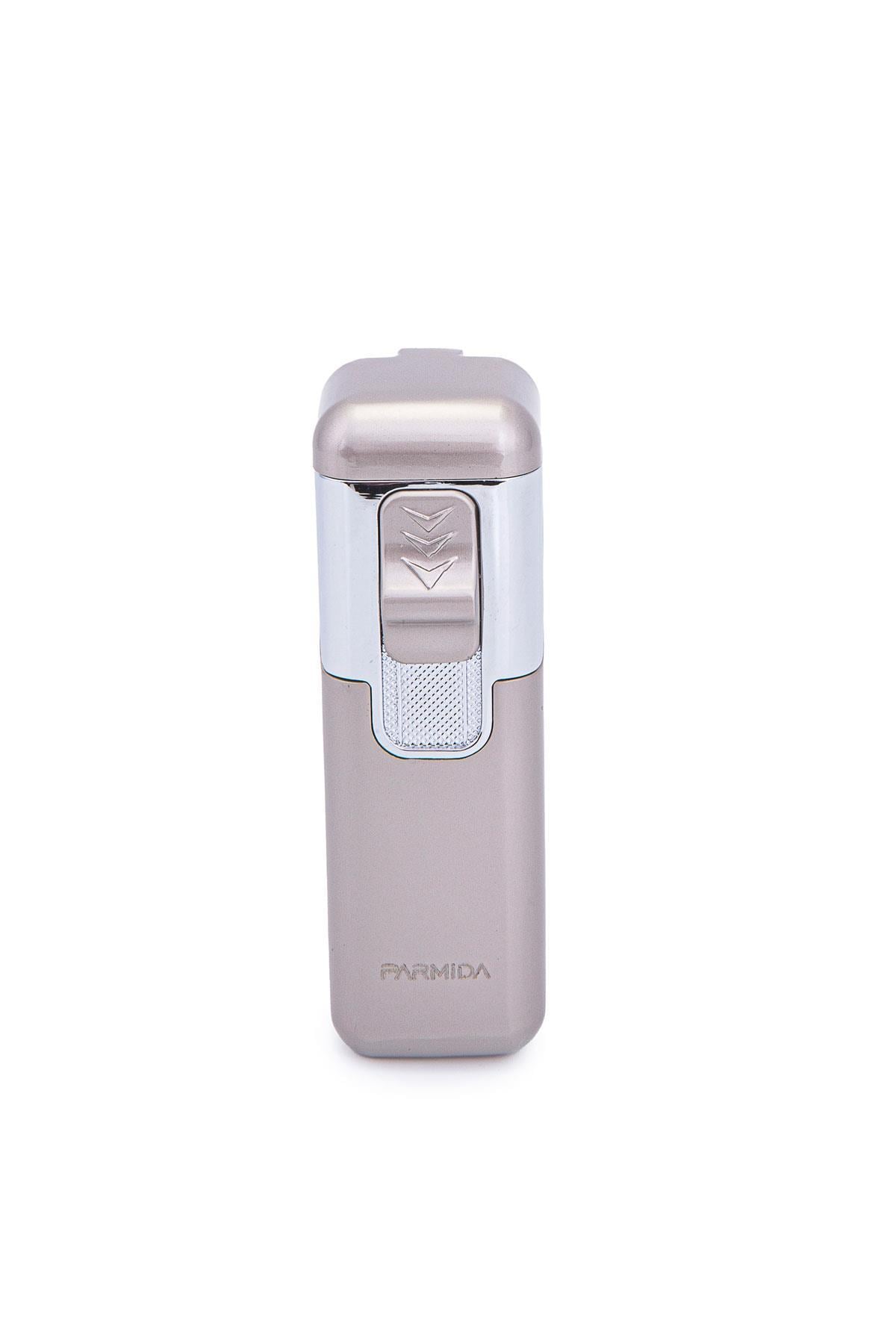 TR7331,Parmida 4 Torch Bej-Gümüş Metal Puro Çakmağı