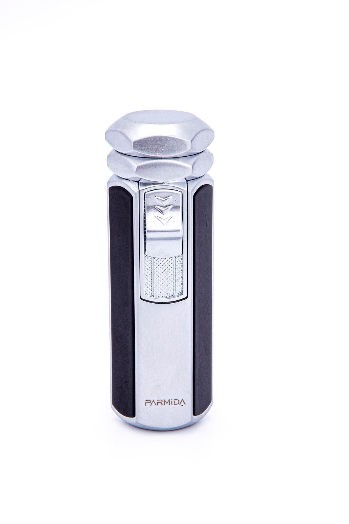 TR7212,Parmida 4 Torch Pürmüz Gümüş-Siyah Metal Puro Çakmağı