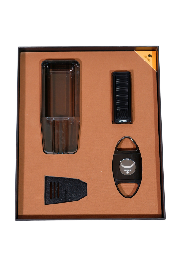 TR8801,Cohiba Çakmak Kesici Küllük Sehpa Siyah Dörtlü Puro Seti