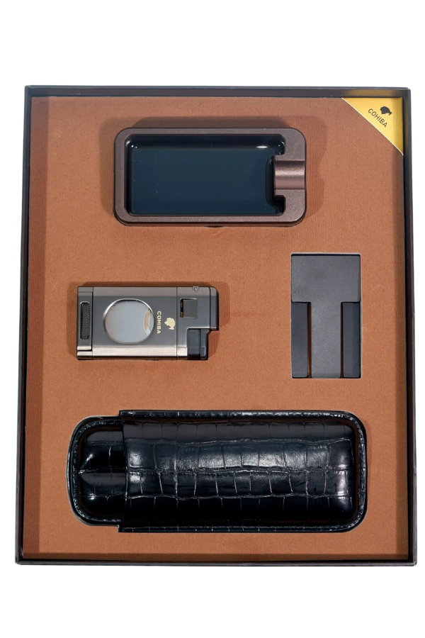 TR9253,Cohiba Çakmak Küllük Kılıf Sehpa Gunmetal Dörtlü Puro Seti