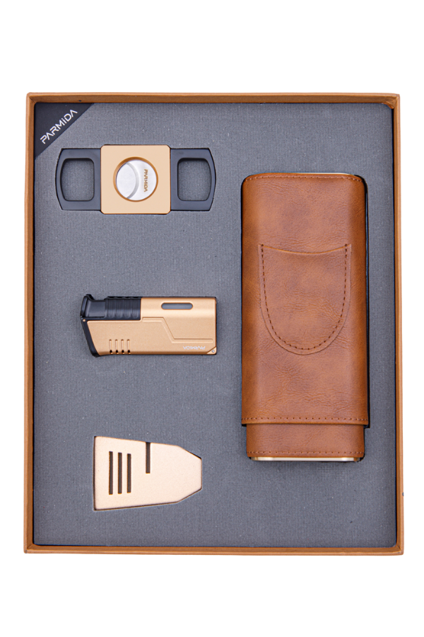 TR8409,Parmida Çakmak Kesici Kılıf Sehpa Dörtlü Gold Puro Seti