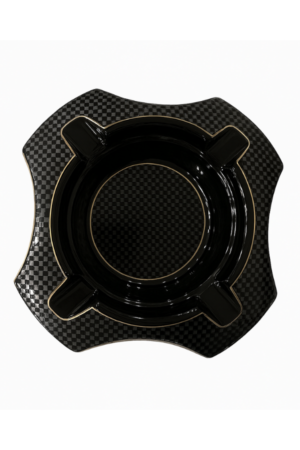 TR8846,Parmida Karbon Desenli Siyah Porselen Dörtlü Puro Küllüğü