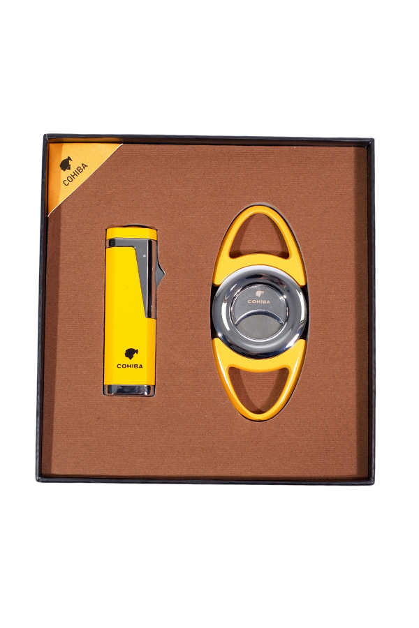 TR9105,Cohiba Çakmak Kesici İkili Sarı Puro Seti