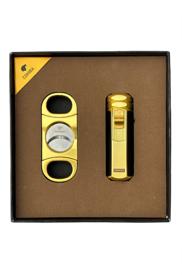 TR8310,Cohiba Çakmak Kesici Gold Puro Seti