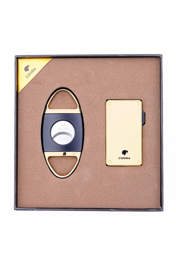 TR8380,Cohiba Çakmak Kesici İkili Gold - Siyah Puro Seti