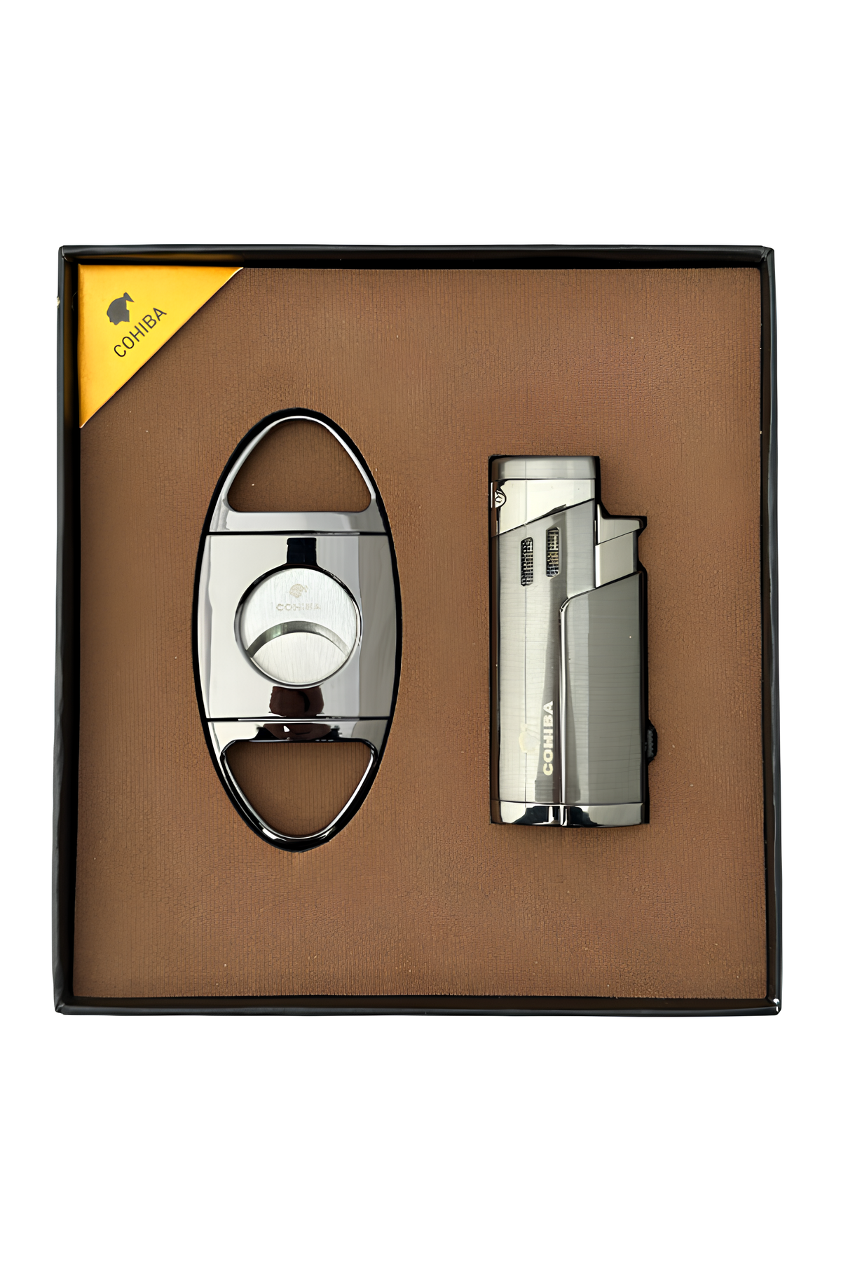 TR8307,Cohiba Çakmak Kesici Gunmetal İkili Puro Seti