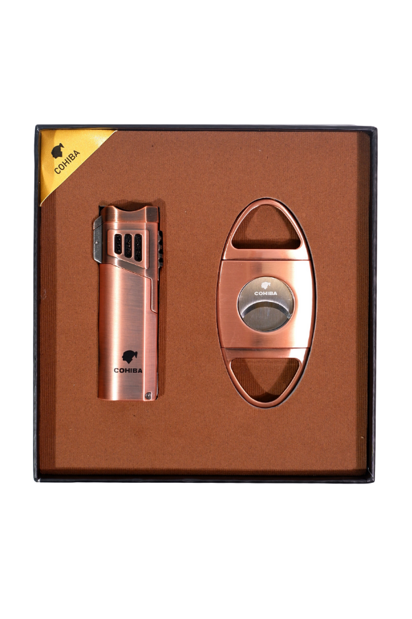 TR9108,Cohiba Çakmak Kesici İkili Bronz Puro Seti