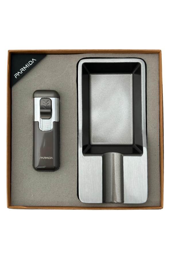 TR8315,Parmida Çakmak Küllük Gunmetal İkili Puro Seti
