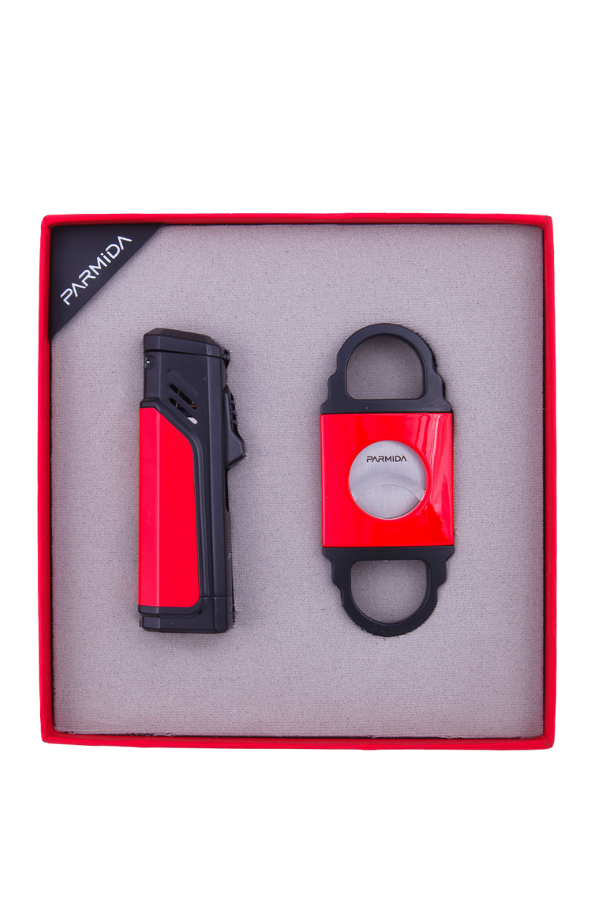 TR8340,Parmida Çakmak Kesici Kırmızı-Siyah İkili Puro Seti